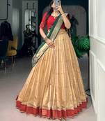 Women's Kanchipuram silk blend Zari Woven Lehenga Choli with Paithani Jacquard Dupatta