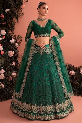 Dark Green Butterfly Net Heavy Embroidery With Stone Work 2