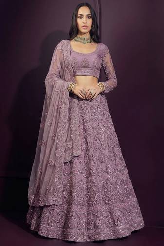 Mauve Butterfly Net Heavy Embroidery With Stone Work