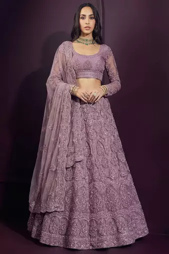 Mauve Butterfly Net Heavy Embroidery With Stone Work