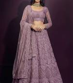 Mauve Butterfly Net Heavy Embroidery With Stone Work