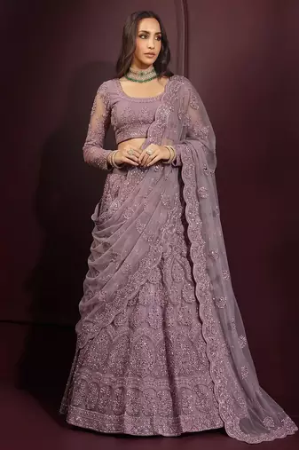 Mauve Butterfly Net Heavy Embroidery With Stone Work