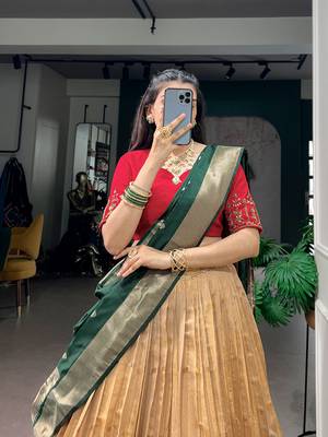 Women's Kanchipuram silk blend Zari Woven Lehenga Choli with Paithani Jacquard Dupatta 2