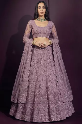 Mauve Butterfly Net Heavy Embroidery With Stone Work