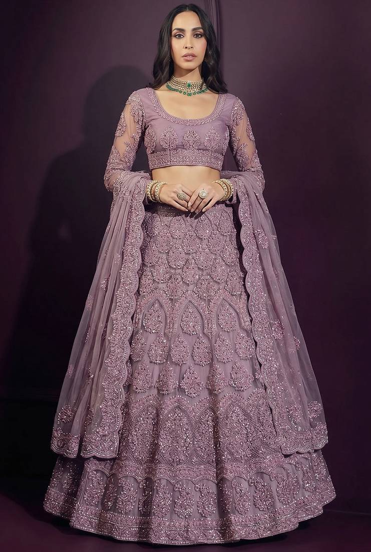 Mauve Butterfly Net Heavy Embroidery With Stone Work