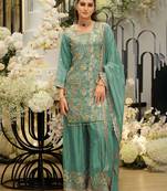 Women Ethnic Motifs Embroidered Regular Sequinned Kurta with Sharara & With Dupatta