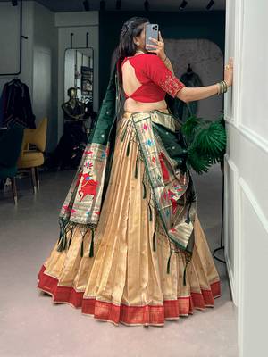 Women's Kanchipuram silk blend Zari Woven Lehenga Choli with Paithani Jacquard Dupatta 3