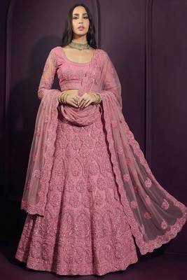 Pink Butterfly Net Heavy Embroidery With Stone Work 1