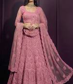 Pink Butterfly Net Heavy Embroidery With Stone Work