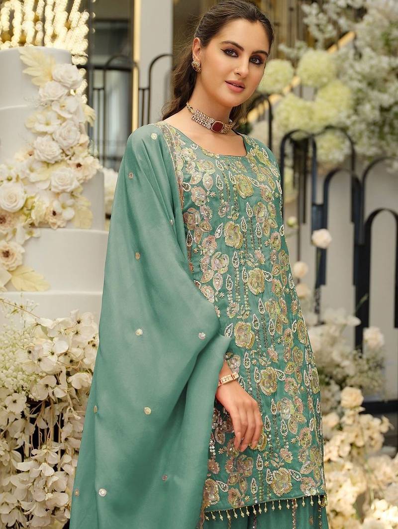 Women Ethnic Motifs Embroidered Regular Sequinned Kurta with Sharara & With Dupatta