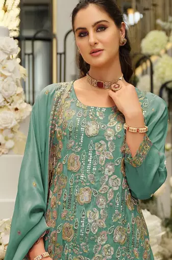 Women Ethnic Motifs Embroidered Regular Sequinned Kurta with Sharara & With Dupatta