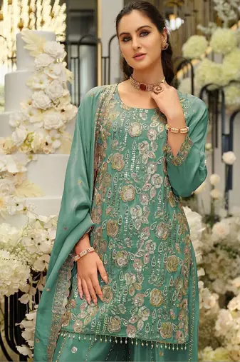 Women Ethnic Motifs Embroidered Regular Sequinned Kurta with Sharara & With Dupatta