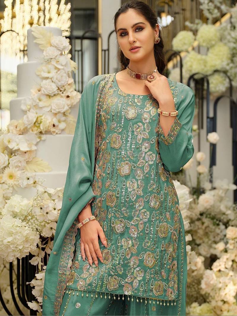 Women Ethnic Motifs Embroidered Regular Sequinned Kurta with Sharara & With Dupatta