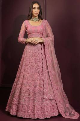 Pink Butterfly Net Heavy Embroidery With Stone Work 2