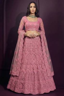 Pink Butterfly Net Heavy Embroidery With Stone Work 3