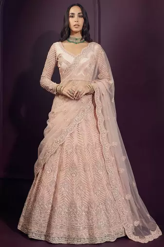 Peach Butterfly Net Heavy Embroidery With Stone Work