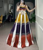 Women's Soft Rayon Multicolor Navratri free size Lehenga Choli Set with Authentic Mirror & Gota Patti
