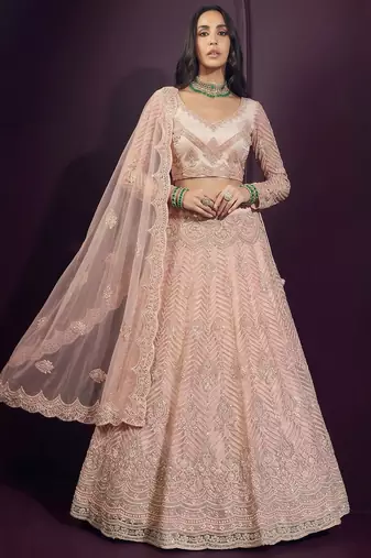 Peach Butterfly Net Heavy Embroidery With Stone Work