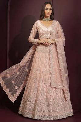 Peach Butterfly Net Heavy Embroidery With Stone Work 3