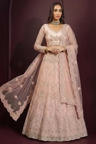 Peach Butterfly Net Heavy Embroidery With Stone Work