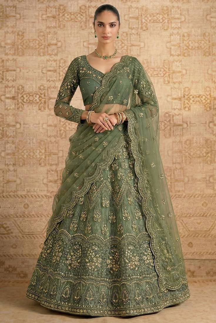 Mehendi Butterfly Net Heavy Embroidery With Stone Work