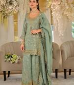 Women Ethnic Motifs Embroidered Regular Mirror Work Kurta with Sharara & With Dupatta