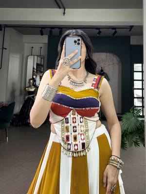 Women's Soft Rayon Multicolor Navratri free size Lehenga Choli Set with Authentic Mirror & Gota Patti 2