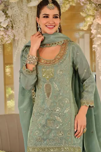 Women Ethnic Motifs Embroidered Regular Mirror Work Kurta with Sharara & With Dupatta