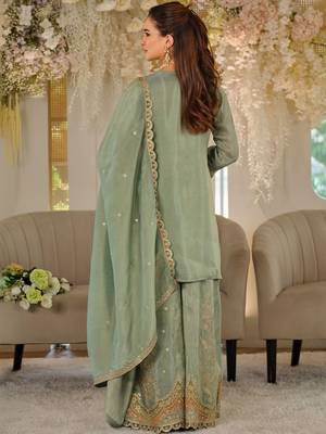Women Ethnic Motifs Embroidered Regular Mirror Work Kurta with Sharara & With Dupatta 5