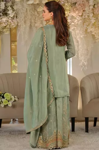 Women Ethnic Motifs Embroidered Regular Mirror Work Kurta with Sharara & With Dupatta