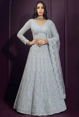 Grey Butterfly Net Heavy Embroidery With Stone Work 2