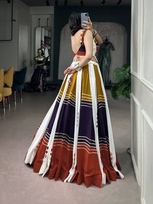 Women's Soft Rayon Multicolor Navratri free size Lehenga Choli Set with Authentic Mirror & Gota Patti 3