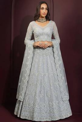 Grey Butterfly Net Heavy Embroidery With Stone Work 3