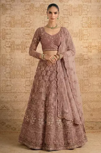 Mauve Butterfly Net Heavy Embroidery With Stone Work