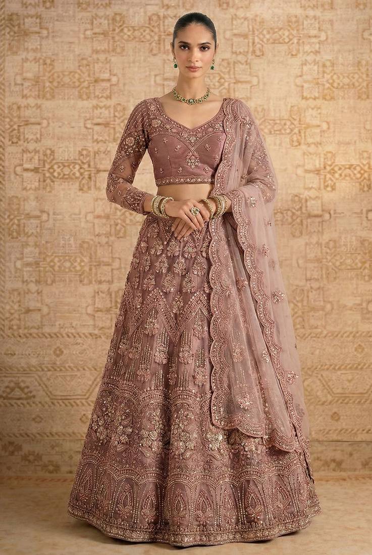 Mauve Butterfly Net Heavy Embroidery With Stone Work