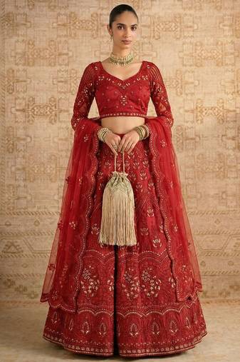 Red Butterfly Net Heavy Embroidery With Stone Work