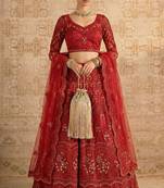 Red Butterfly Net Heavy Embroidery With Stone Work