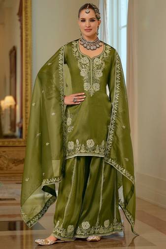 Women Ethnic Motifs Embroidered Regular Thread Work Kurta with Sharara & With Dupatta