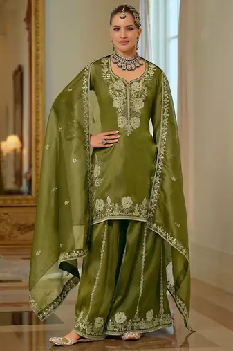 Women Ethnic Motifs Embroidered Regular Thread Work Kurta with Sharara & With Dupatta