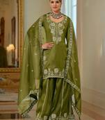 Women Ethnic Motifs Embroidered Regular Thread Work Kurta with Sharara & With Dupatta