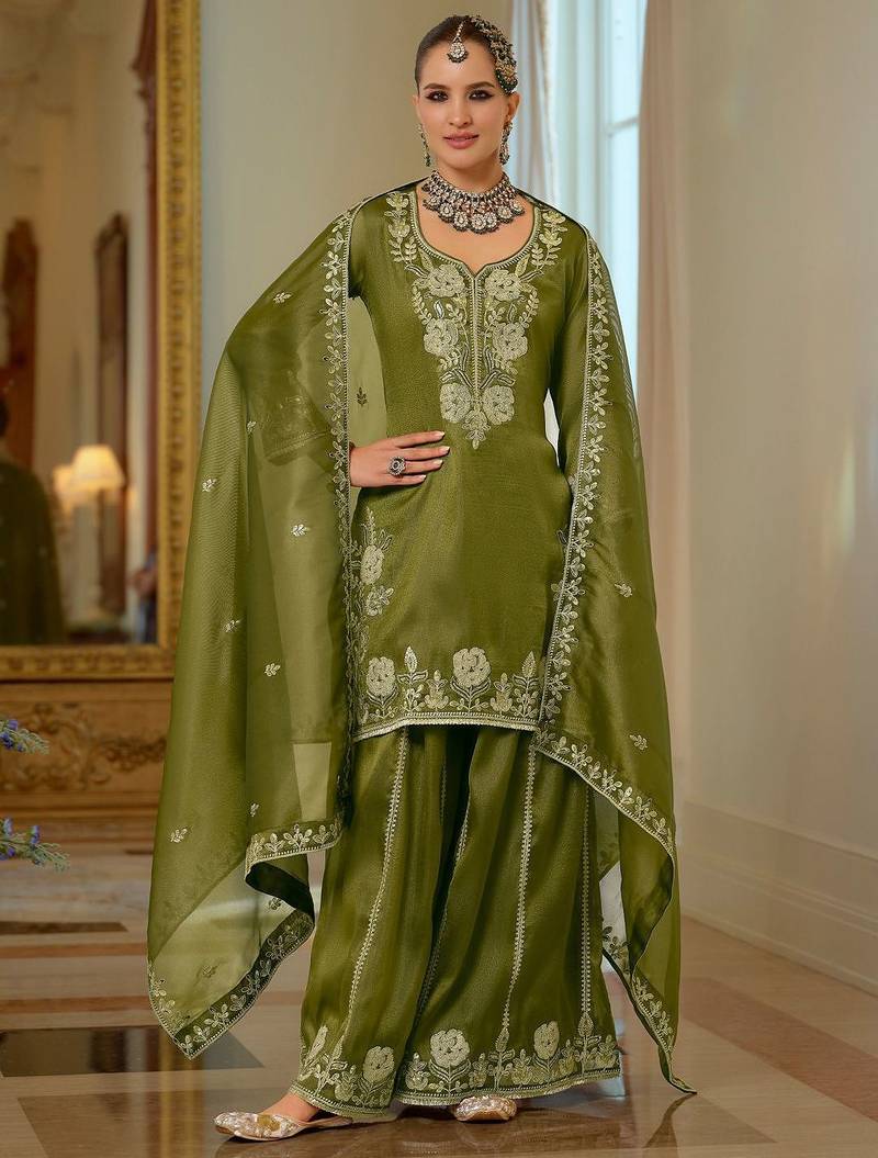 Women Ethnic Motifs Embroidered Regular Thread Work Kurta with Sharara & With Dupatta