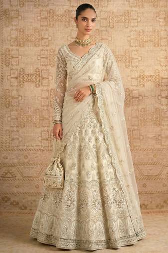 Off White Butterfly Net Heavy Embroidery With Stone Work