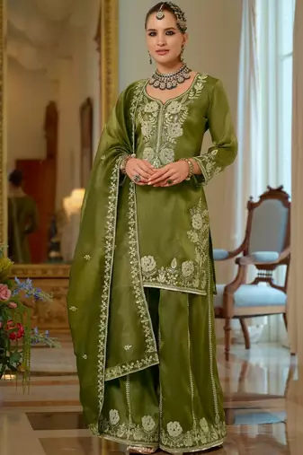 Women Ethnic Motifs Embroidered Regular Thread Work Kurta with Sharara & With Dupatta