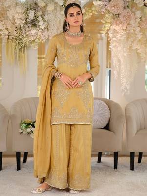 Women Ethnic Motifs Embroidered Regular Thread Work Kurta with Sharara & With Dupatta 1