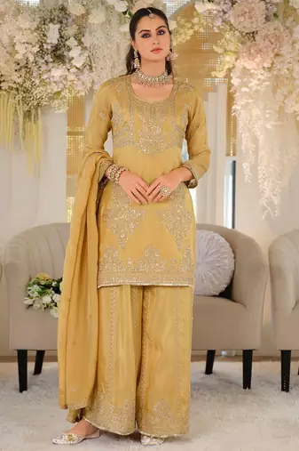 Women Ethnic Motifs Embroidered Regular Thread Work Kurta with Sharara & With Dupatta