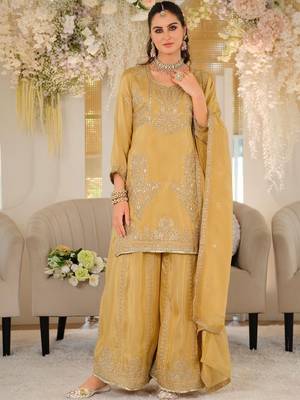 Women Ethnic Motifs Embroidered Regular Thread Work Kurta with Sharara & With Dupatta 2