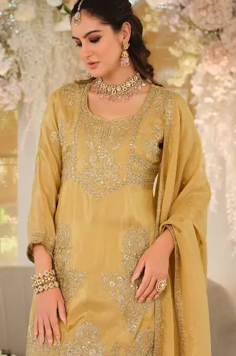Women Ethnic Motifs Embroidered Regular Thread Work Kurta with Sharara & With Dupatta
