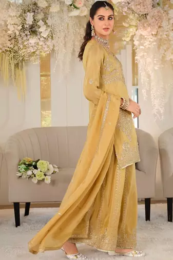 Women Ethnic Motifs Embroidered Regular Thread Work Kurta with Sharara & With Dupatta