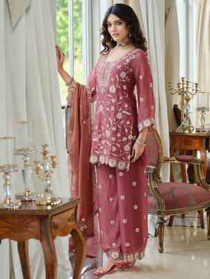 Women Ethnic Motifs Embroidered Regular Thread Work Kurta with Palazzos & With Dupatta 1
