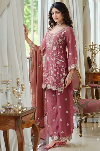 Women Ethnic Motifs Embroidered Regular Thread Work Kurta with Palazzos & With Dupatta